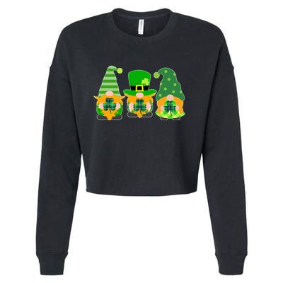 Cute St Patrick's Day Shamrock Gnomes Multi Patterns Cropped Pullover Crew