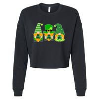 Cute St Patrick's Day Shamrock Gnomes Multi Patterns Cropped Pullover Crew