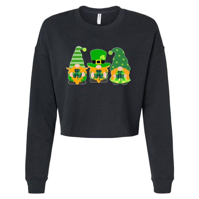 Cute St Patrick's Day Shamrock Gnomes Multi Patterns Cropped Pullover Crew