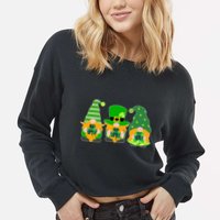 Cute St Patrick's Day Shamrock Gnomes Multi Patterns Cropped Pullover Crew