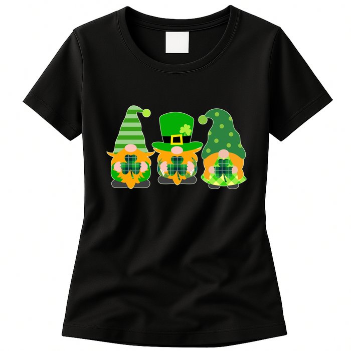Cute St Patrick's Day Shamrock Gnomes Multi Patterns Womens T-Shirt