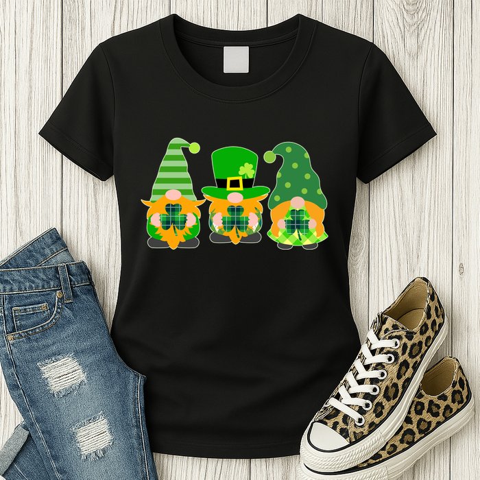 Cute St Patrick's Day Shamrock Gnomes Multi Patterns Womens T-Shirt