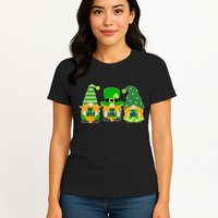 Cute St Patrick's Day Shamrock Gnomes Multi Patterns Womens T-Shirt