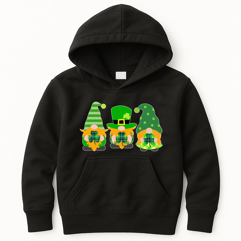 Cute St Patrick's Day Shamrock Gnomes Multi Patterns Kids Hoodie