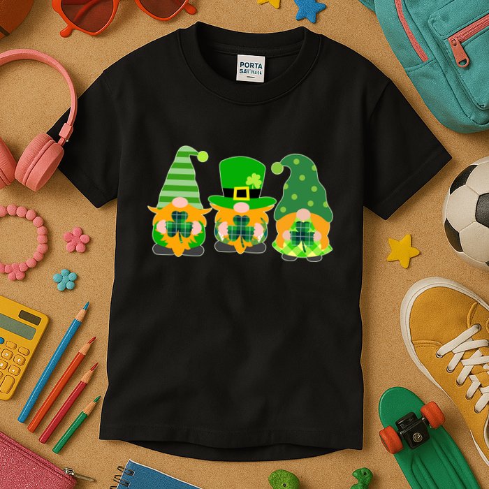 Cute St Patrick's Day Shamrock Gnomes Multi Patterns Kids T-Shirt