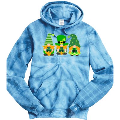 Cute St Patrick's Day Shamrock Gnomes Multi Patterns Tie Dye Hoodie