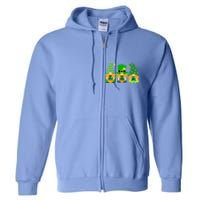 Cute St Patrick's Day Shamrock Gnomes Multi Patterns Full Zip Hoodie