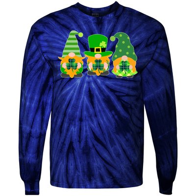 Cute St Patrick's Day Shamrock Gnomes Multi Patterns Tie-Dye Long Sleeve Shirt