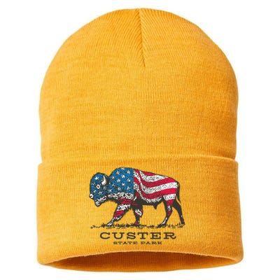 Custer State Park South Dakota Buffalo Roundup Patriotic Sustainable Knit Beanie