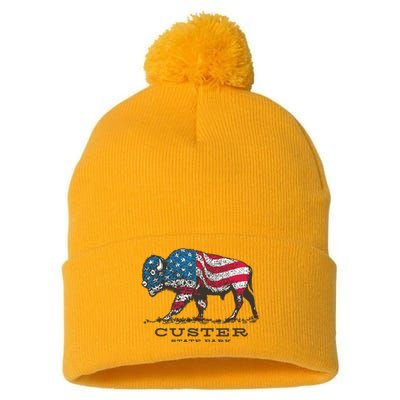 Custer State Park South Dakota Buffalo Roundup Patriotic Pom Pom 12in Knit Beanie