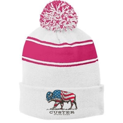 Custer State Park South Dakota Buffalo Roundup Patriotic Stripe Pom Pom Beanie