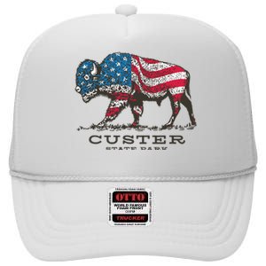 Custer State Park South Dakota Buffalo Roundup Patriotic High Crown Mesh Back Trucker Hat