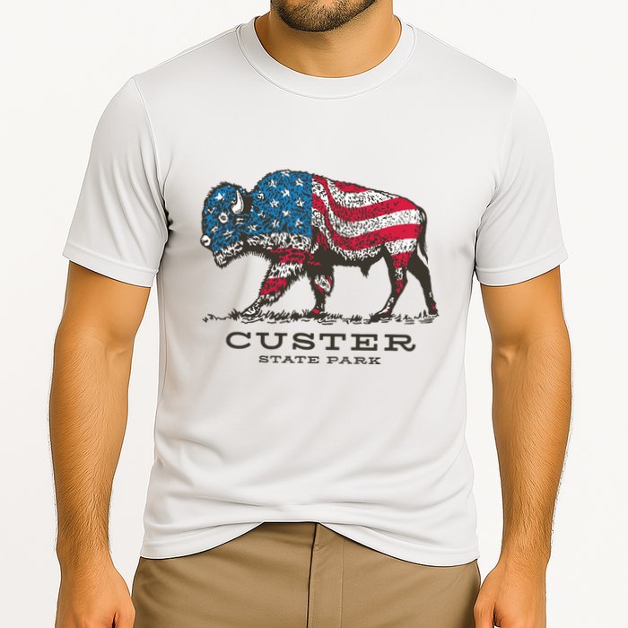 Custer State Park South Dakota Buffalo Roundup Patriotic Cooling Performance Crew T-Shirt