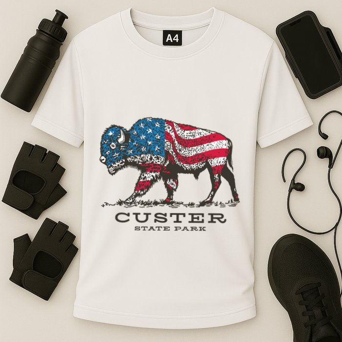 Custer State Park South Dakota Buffalo Roundup Patriotic Cooling Performance Crew T-Shirt