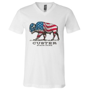 Custer State Park South Dakota Buffalo Roundup Patriotic V-Neck T-Shirt