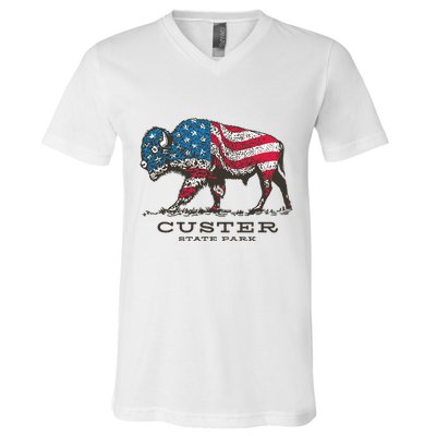 Custer State Park South Dakota Buffalo Roundup Patriotic V-Neck T-Shirt