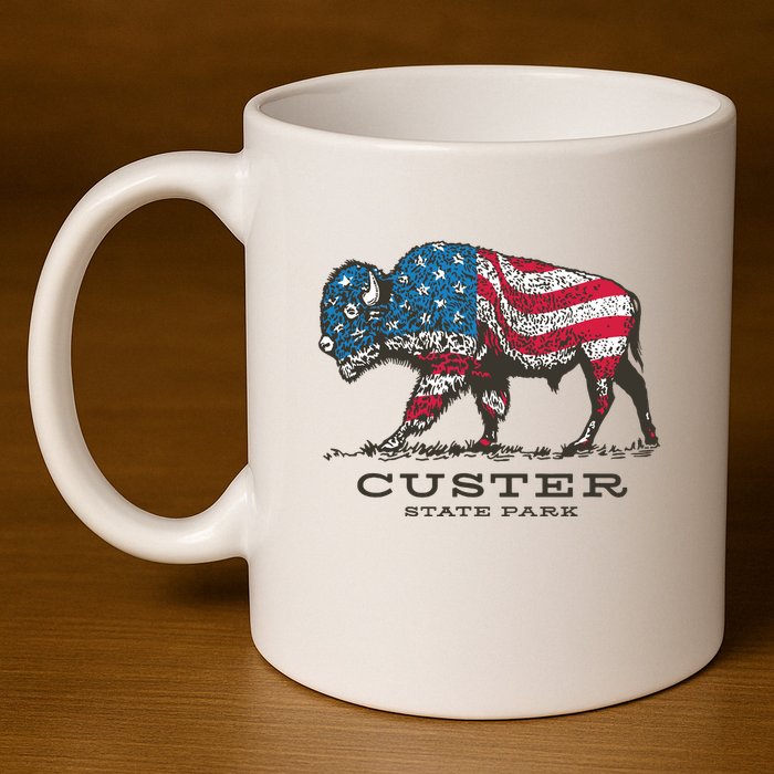 Custer State Park South Dakota Buffalo Roundup Patriotic 11oz C Handle Ceramic Mug