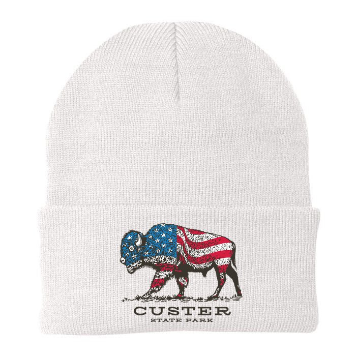 Custer State Park South Dakota Buffalo Roundup Patriotic Knit Cap Winter Beanie