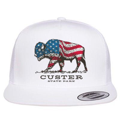 Custer State Park South Dakota Buffalo Roundup Patriotic Flat Bill Trucker Hat