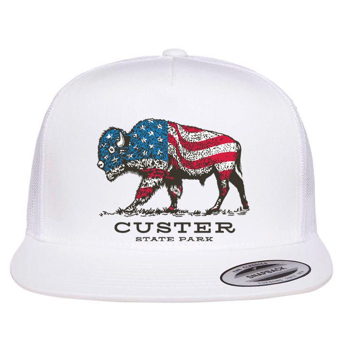 Custer State Park South Dakota Buffalo Roundup Patriotic Flat Bill Trucker Hat