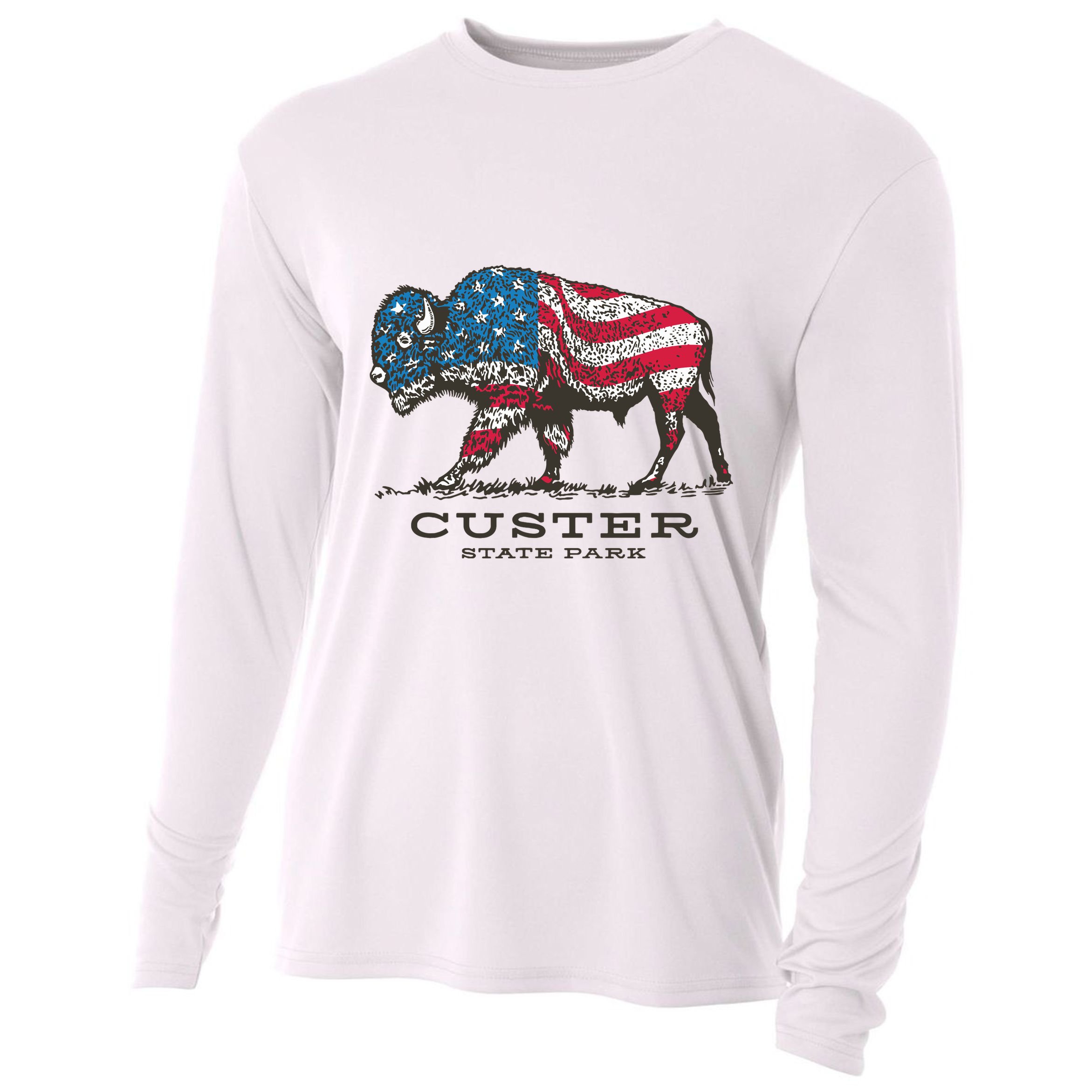 Custer State Park South Dakota Buffalo Roundup Patriotic Cooling Performance Long Sleeve Crew