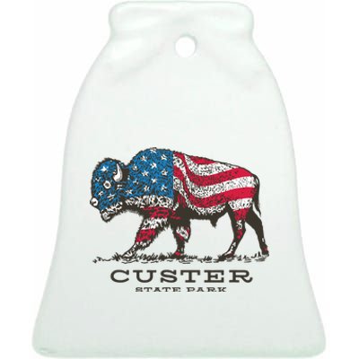 Custer State Park South Dakota Buffalo Roundup Patriotic Ceramic Bell Ornament