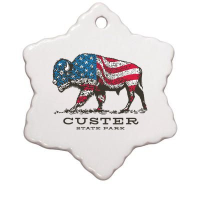 Custer State Park South Dakota Buffalo Roundup Patriotic Ceramic Star Ornament