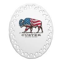 Custer State Park South Dakota Buffalo Roundup Patriotic Ceramic Oval Ornament