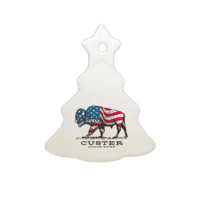 Custer State Park South Dakota Buffalo Roundup Patriotic Ceramic Tree Ornament