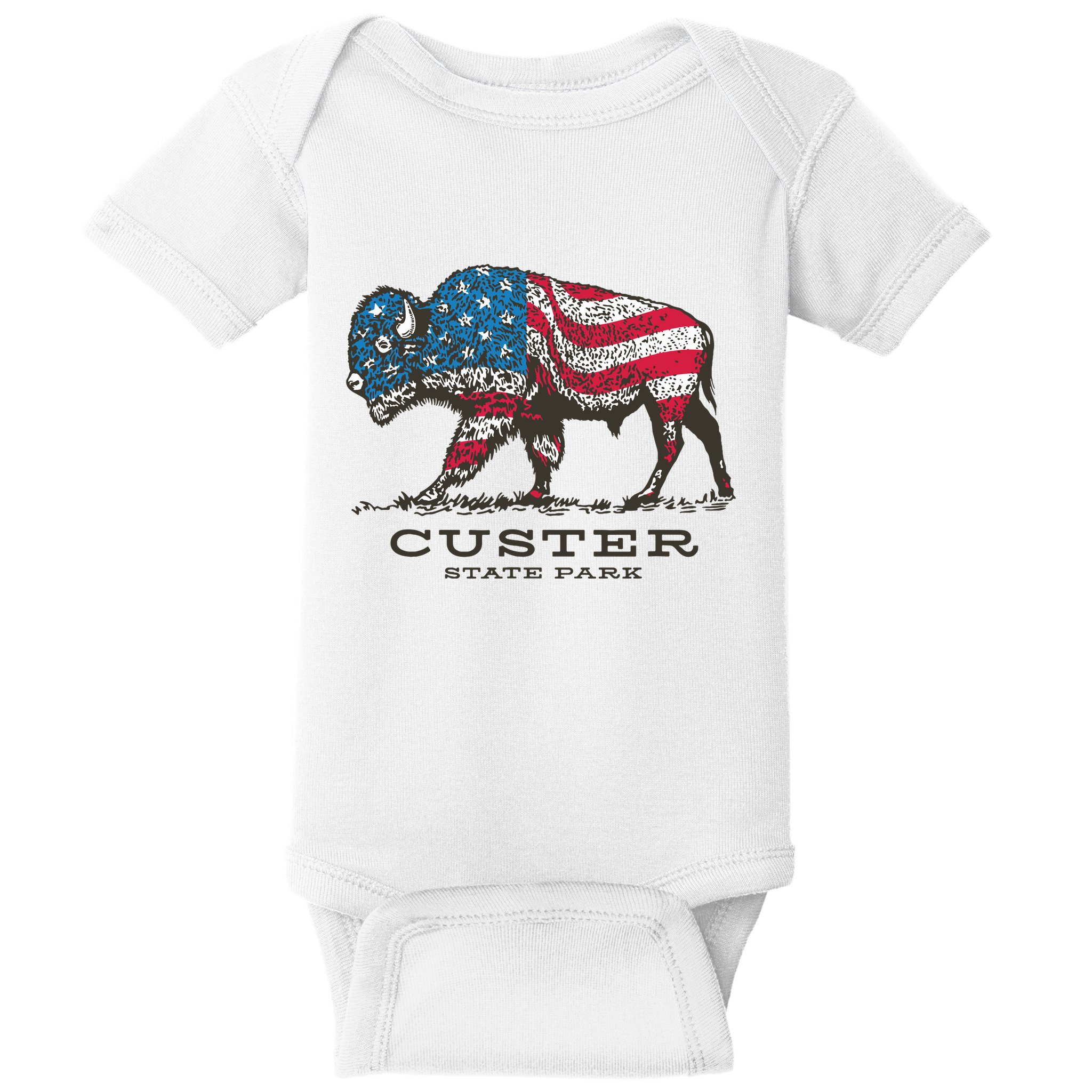 Custer State Park South Dakota Buffalo Roundup Patriotic Baby Bodysuit
