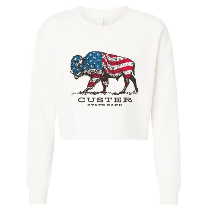 Custer State Park South Dakota Buffalo Roundup Patriotic Cropped Pullover Crew