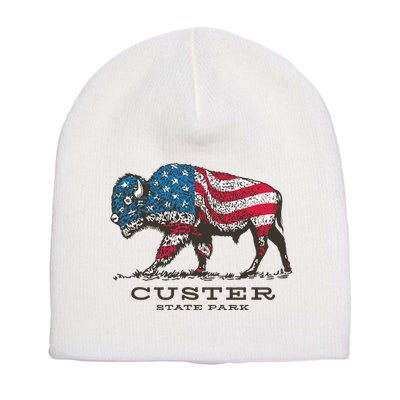 Custer State Park South Dakota Buffalo Roundup Patriotic Short Acrylic Beanie