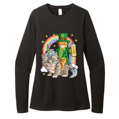 Cat St Patricks Day Leprechaun Riding Caticorn Unicorn Womens CVC Long Sleeve Shirt