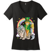 Cat St Patricks Day Leprechaun Riding Caticorn Unicorn Women's V-Neck T-Shirt