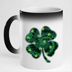 Cute St Patricks Day Tie Dye Shamrock Clover 11oz Black Color Changing Mug