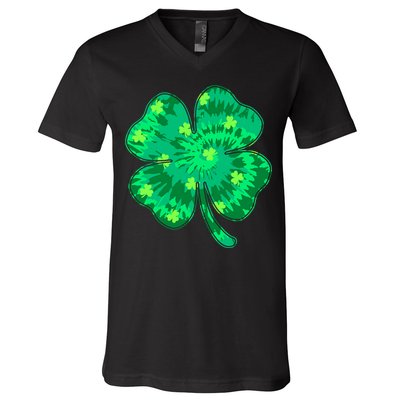 Cute St Patricks Day Tie Dye Shamrock Clover V-Neck T-Shirt