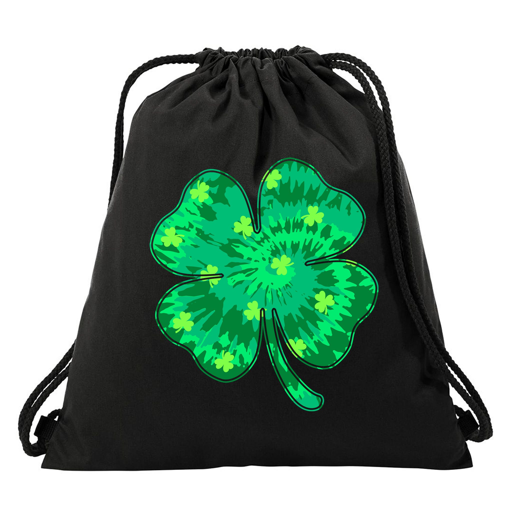 Cute St Patricks Day Tie Dye Shamrock Clover Drawstring Bag