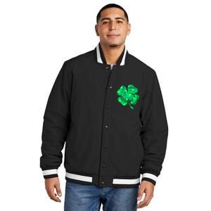 Cute St Patricks Day Tie Dye Shamrock Clover Insulated Varsity Jacket