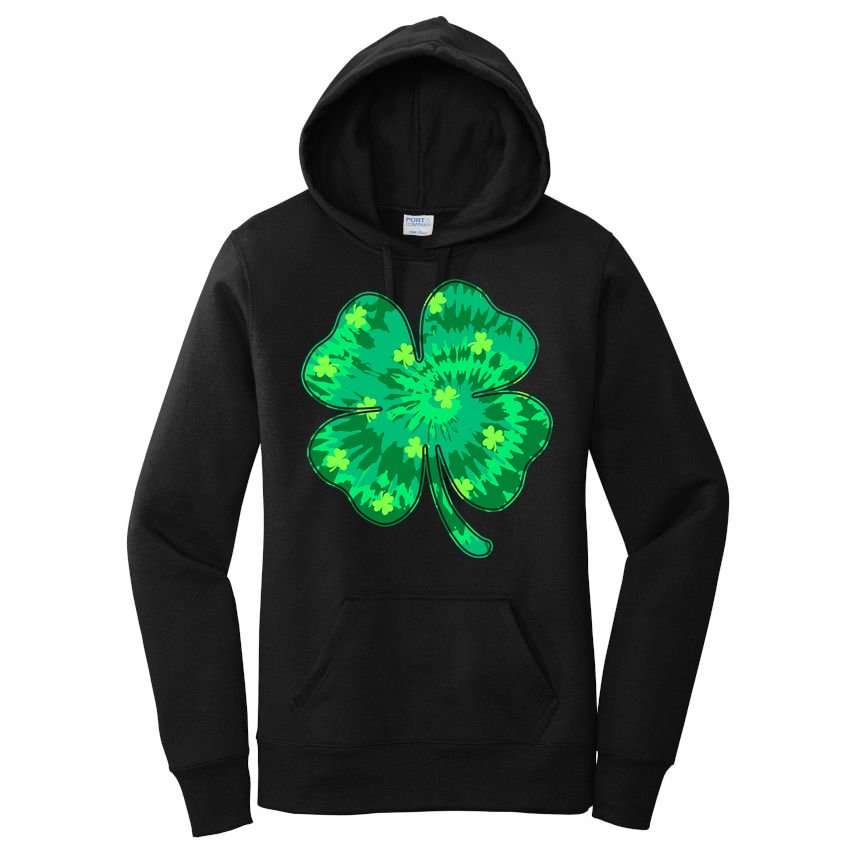 Cute St Patricks Day Tie Dye Shamrock Clover Women's Pullover Hoodie