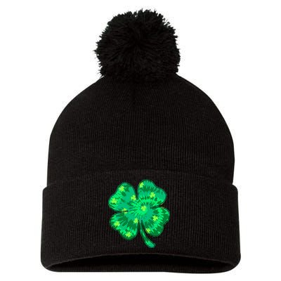Cute St Patricks Day Tie Dye Shamrock Clover Pom Pom 12in Knit Beanie