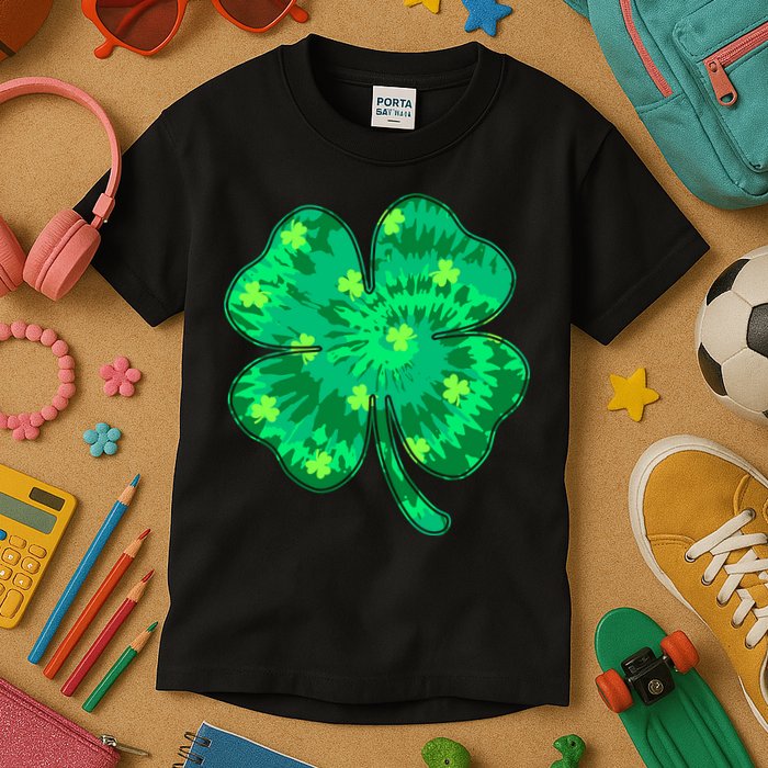 Cute St Patricks Day Tie Dye Shamrock Clover Kids T-Shirt