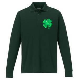 Cute St Patricks Day Tie Dye Shamrock Clover Performance Long Sleeve Polo