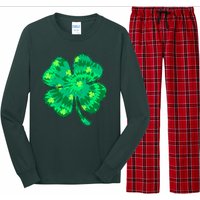 Cute St Patricks Day Tie Dye Shamrock Clover Long Sleeve Pajama Set