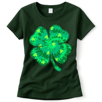 Cute St Patricks Day Tie Dye Shamrock Clover Womens T-Shirt