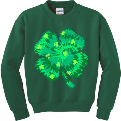 Cute St Patricks Day Tie Dye Shamrock Clover Kids Sweatshirt