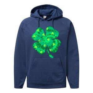 Cute St Patricks Day Tie Dye Shamrock Clover Performance Fleece Hoodie