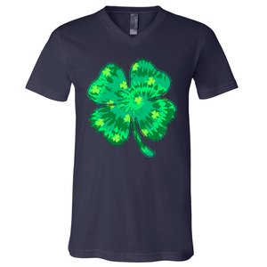 Cute St Patricks Day Tie Dye Shamrock Clover V-Neck T-Shirt