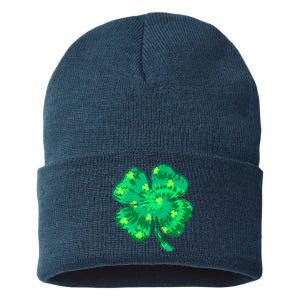 Cute St Patricks Day Tie Dye Shamrock Clover Sustainable Knit Beanie