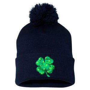 Cute St Patricks Day Tie Dye Shamrock Clover Pom Pom 12in Knit Beanie