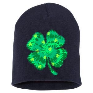 Cute St Patricks Day Tie Dye Shamrock Clover Short Acrylic Beanie